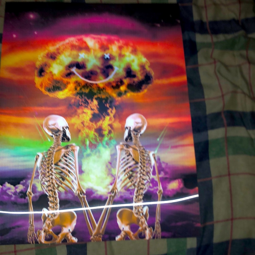Astroworld Poster Two Skeletons facing Explosions